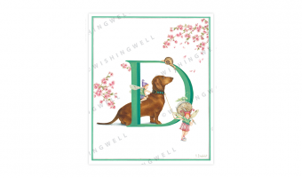 132. 'D' Dachshund * Wishingwell * card