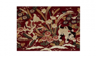 023. Puppy and flowering Plant design on red ground,  Japanse postkaart * Benrido
