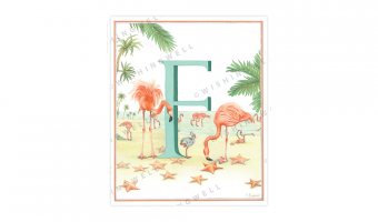 135. 'F' FLamingo * Wishingwell * card
