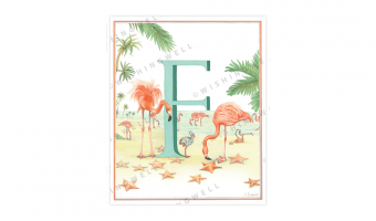 135. 'F' FLamingo * Wishingwell * wenskaart