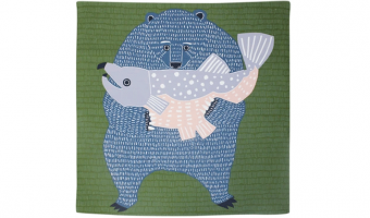 03. Kata Kata, Bears & Salmon Green 104cm * Musubi Furoshiki