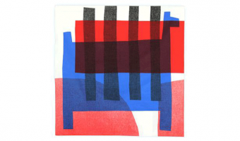 09. Masaru Suzuki, Stripe Horse blue/red 100cm * Musubi Furoshiki