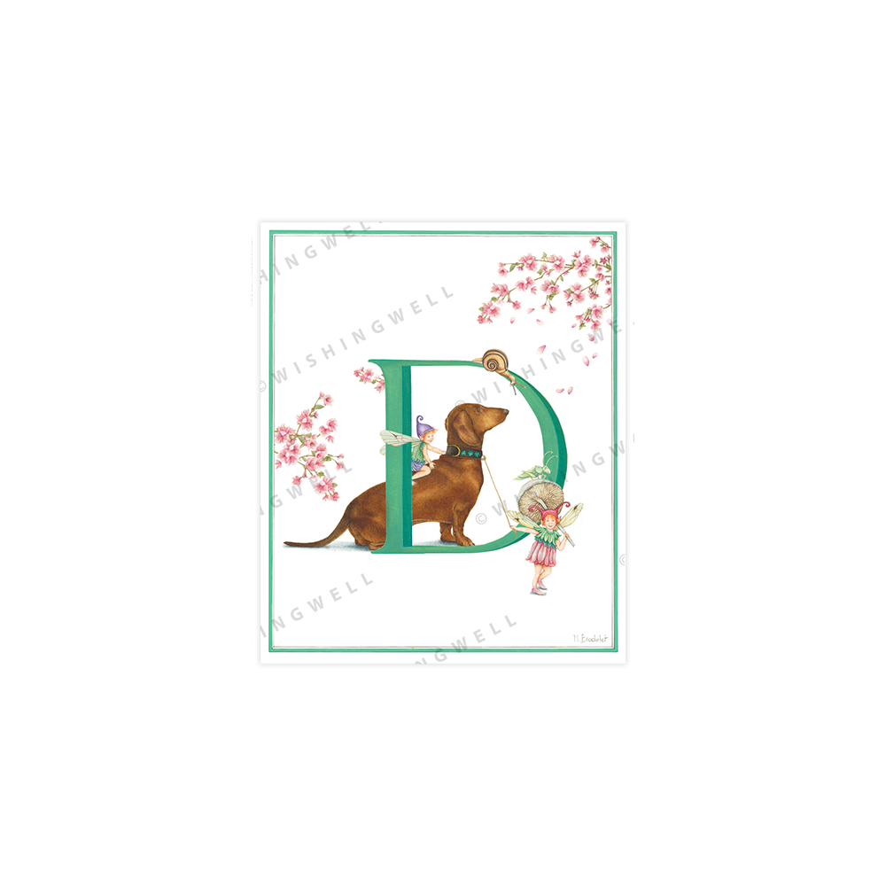 132. 'D' Dachshund * Wishingwell * card