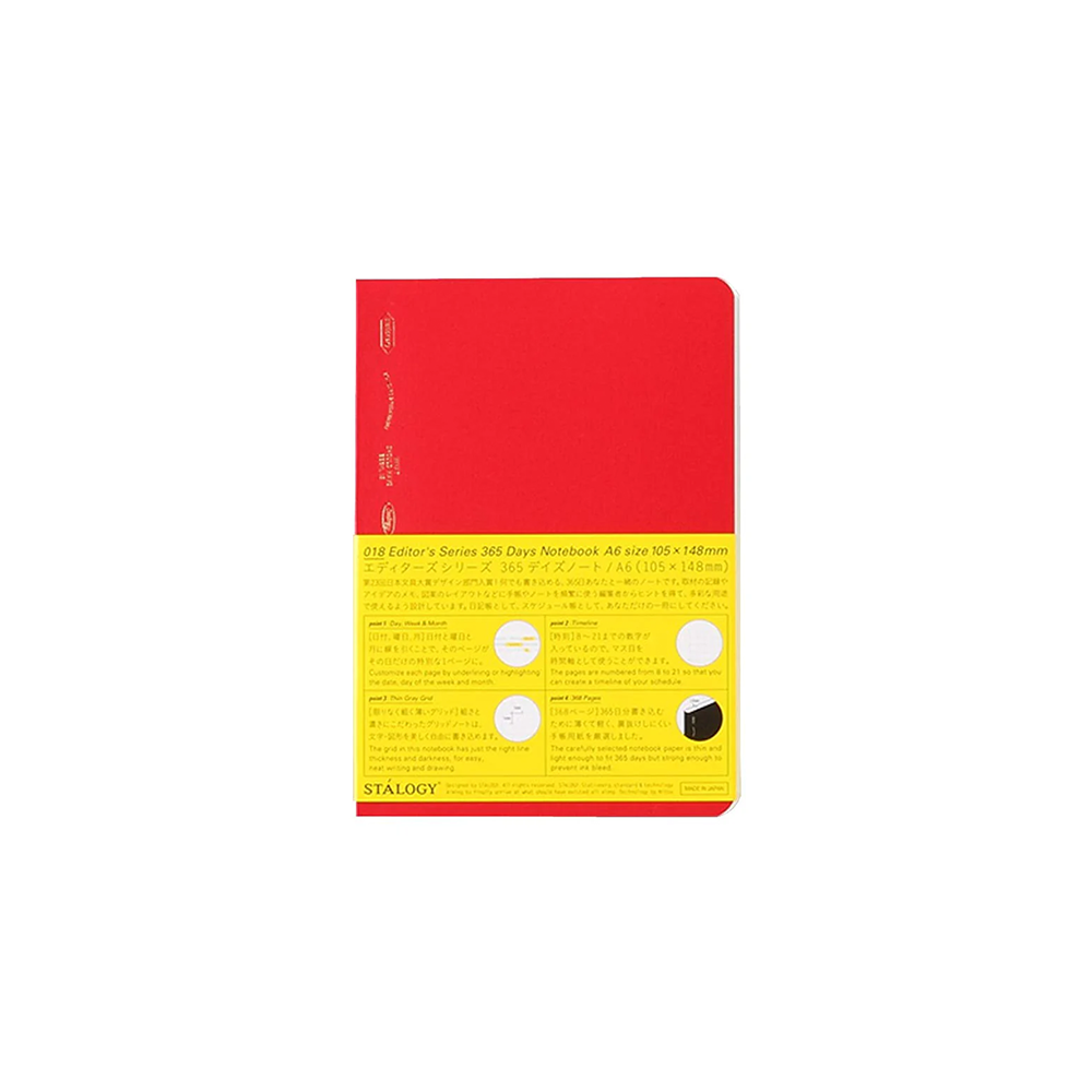 Editor's Series 365 Days Notitieboek A6 Grid Rood * Stalogy