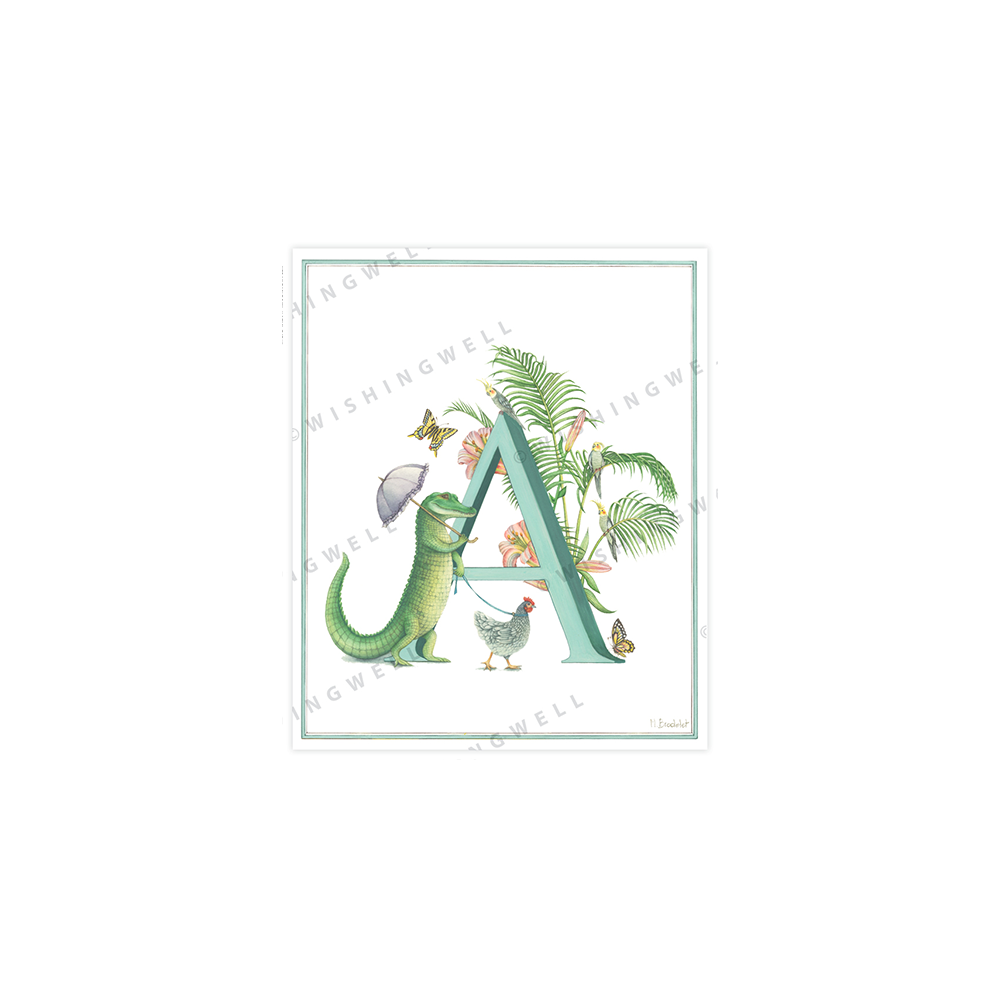 128. 'A' Alligator * Wishingwell * card