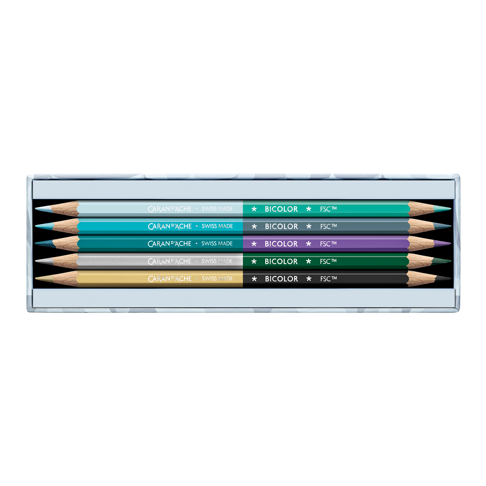 Set van 9 Tweekleurige Potloden en Penseel, Alpine Frost * Caran D'Ache