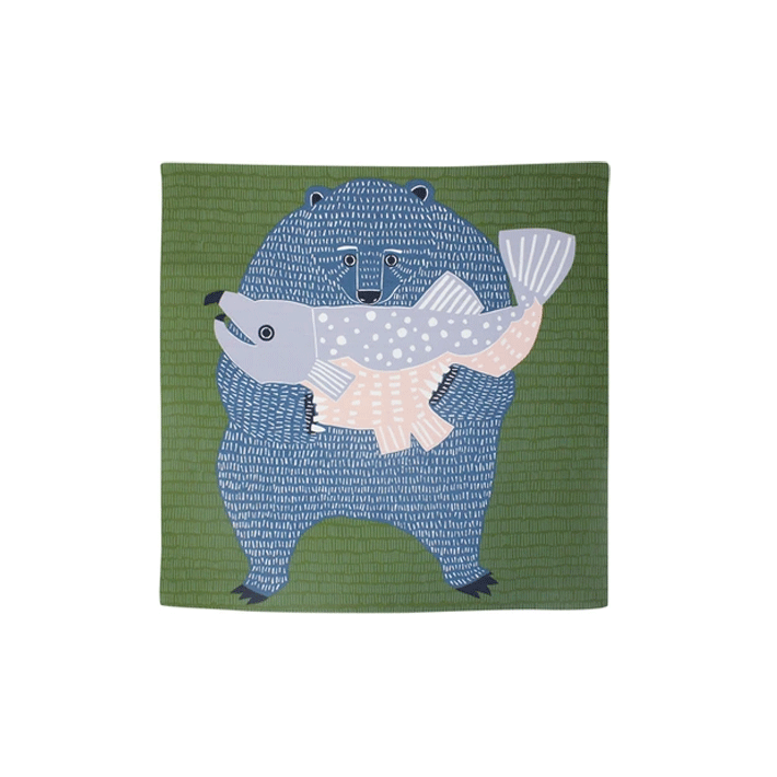 03. Kata Kata, Bears & Salmon Green 104cm * Musubi Furoshiki