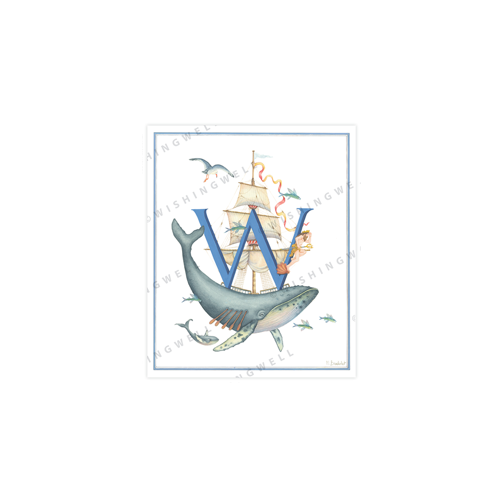 153. 'W' Whale * Wishingwell * card