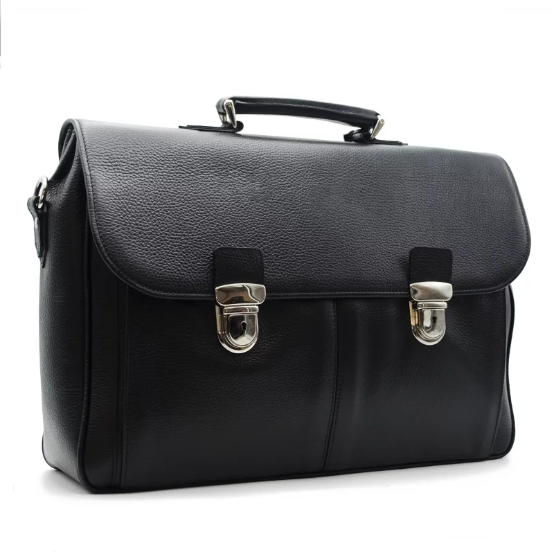 10.02 Briefcase with pockets, black leather * 20S Design