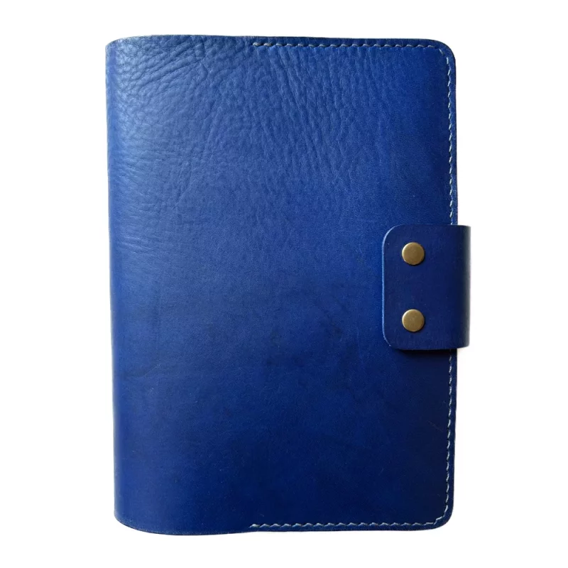 41. Cobalt/Elephant A5 Leather Book Cover With Clip * Kron Leather