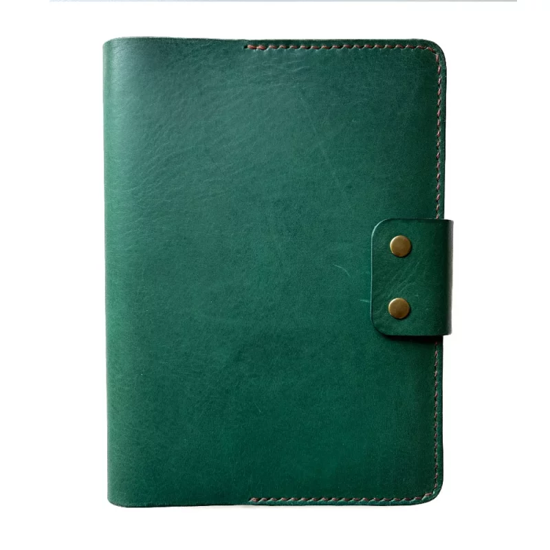 42. Forest green/Saddle Brown A5 Leather Book Cover With Clip * Kron Leather