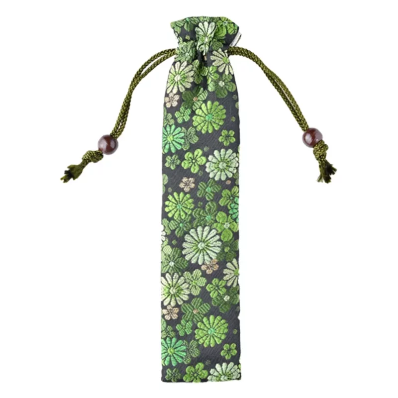 Kyoto Nishijin-ori Kiku dark green pen pouch * Nakaya