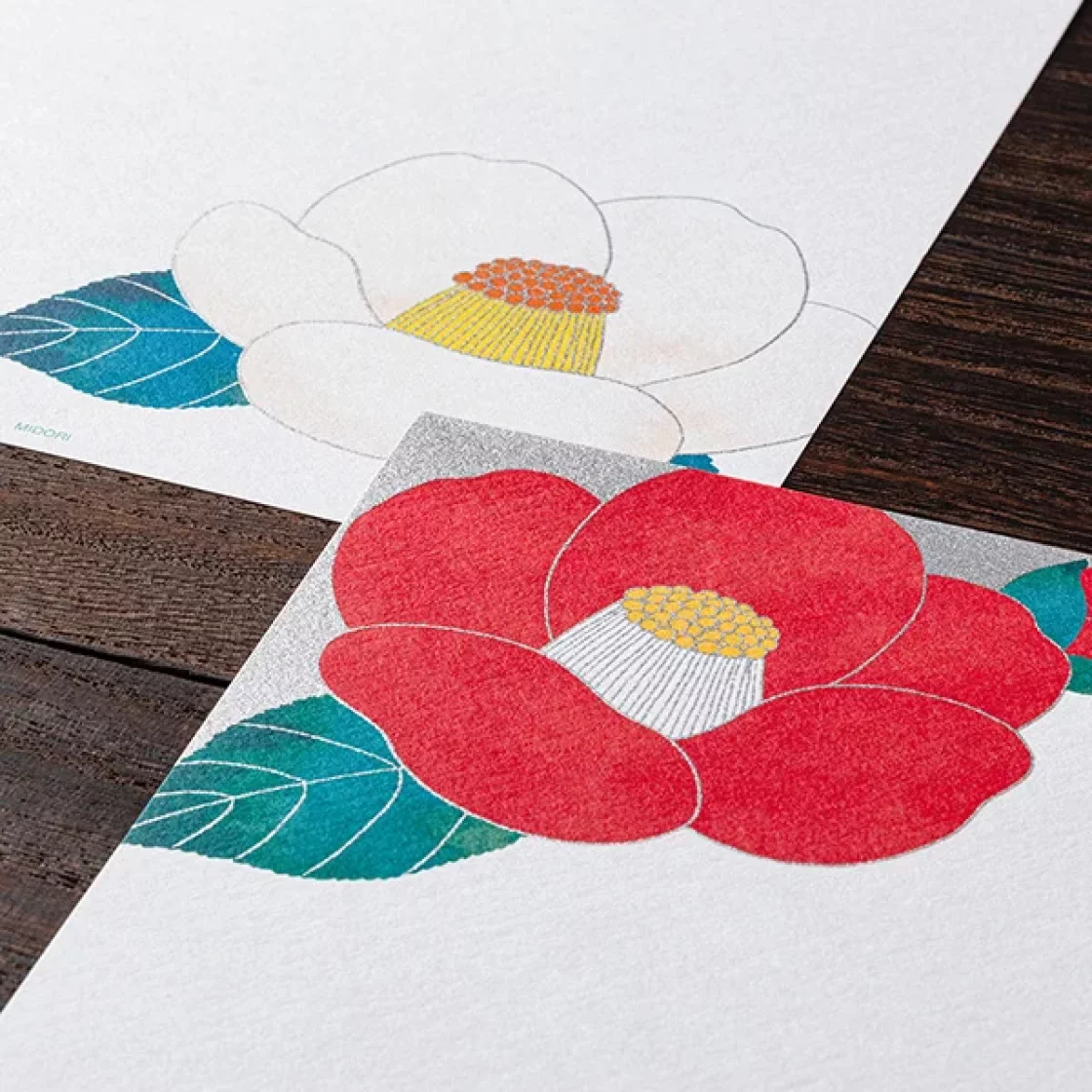 32.1 Red and White Camellia '23 Letter Pad * Midori