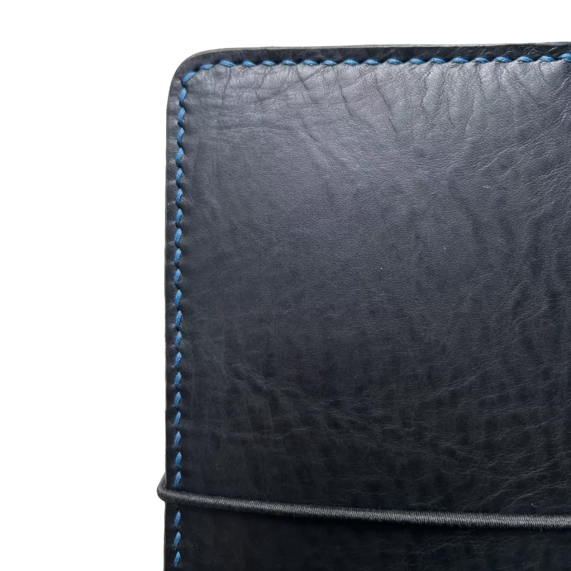 48. Onyx Black/Cobalt A5 Leather Book Cover, Elastic Band * Kron