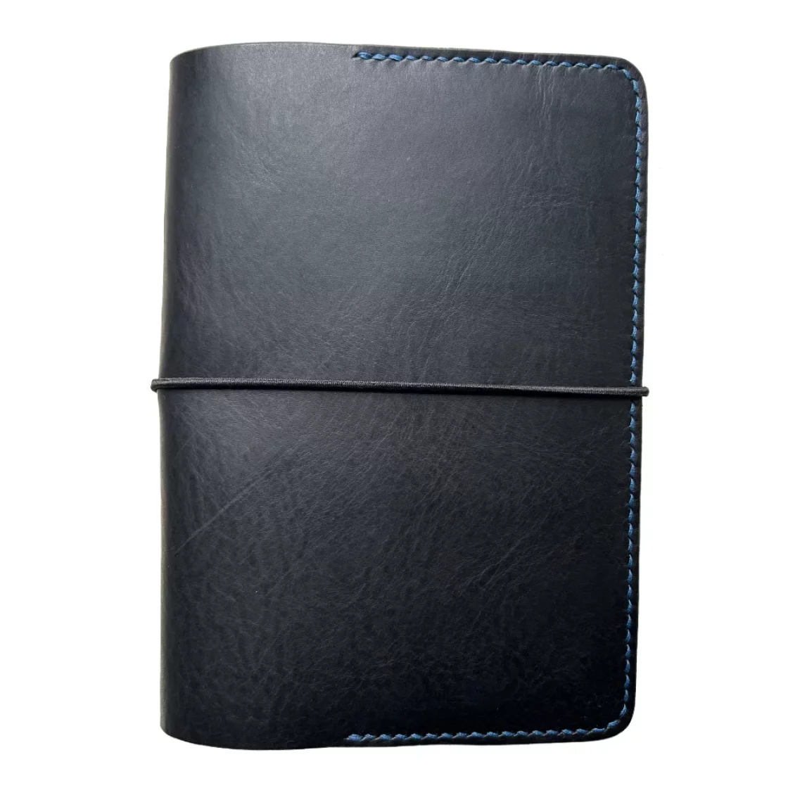 48. Onyx Black/Cobalt A5 Leather Book Cover, Elastic Band * Kron