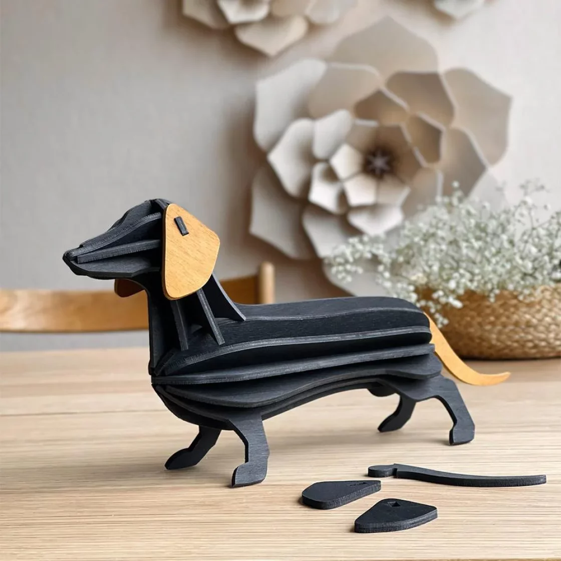 74. Dachshund Large Black * 3D puzzle card * LOVI