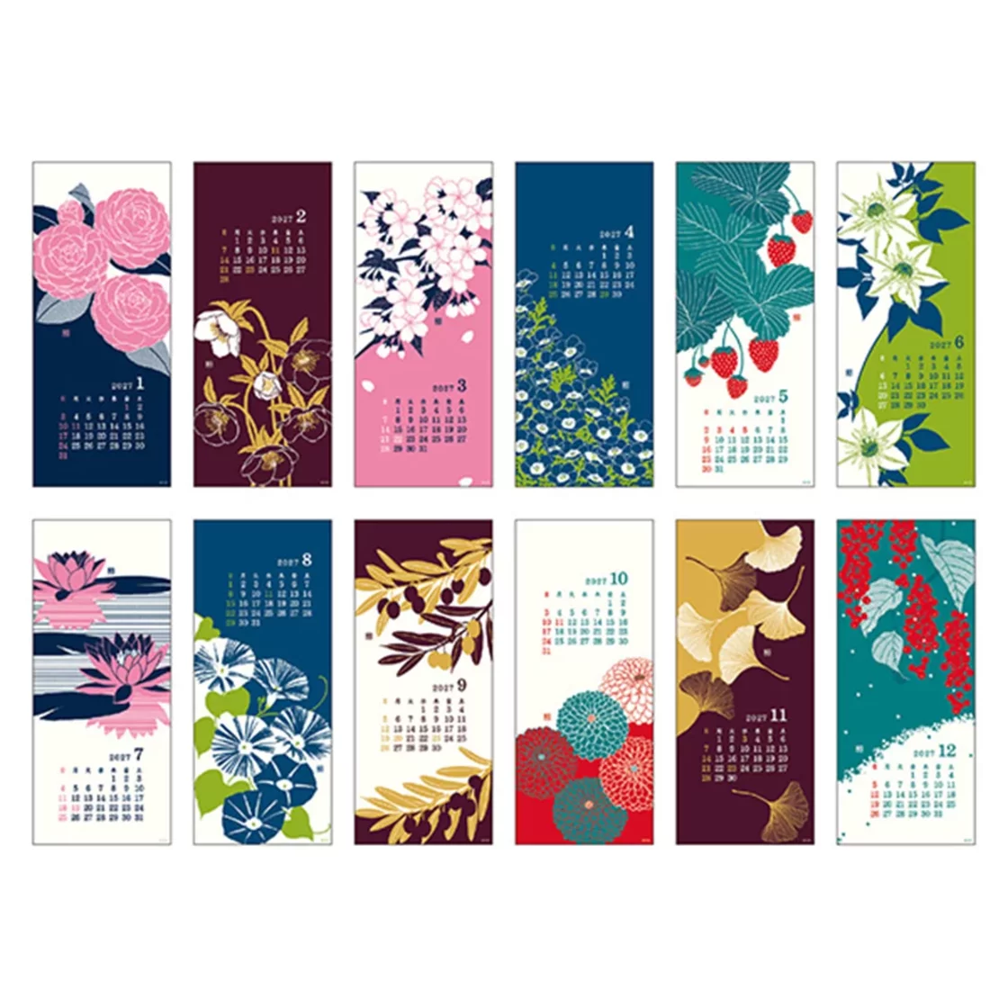 Flower Japanese Wall Calendar 2027 Large, Echizen Paper * Midori