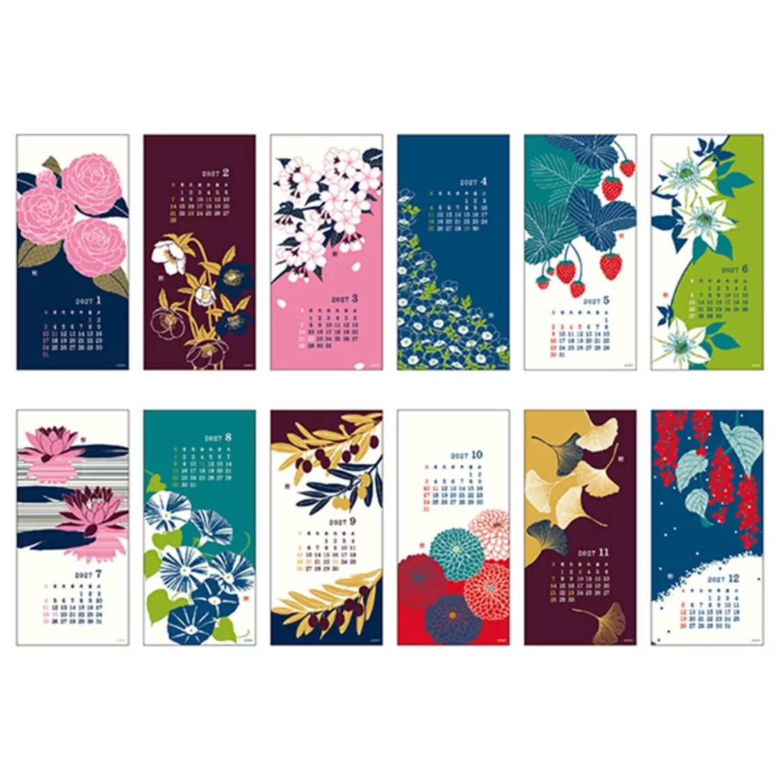 Flower Japanese wall calendar 2027 Small, Echizen Paper * Midori