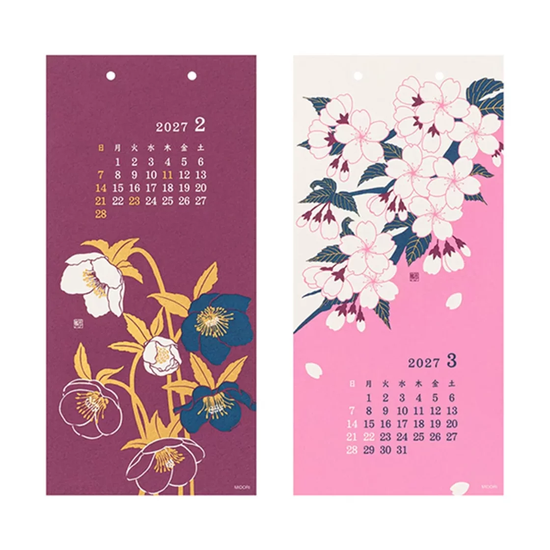 Flower Japanese wall calendar 2027 Small, Echizen Paper * Midori