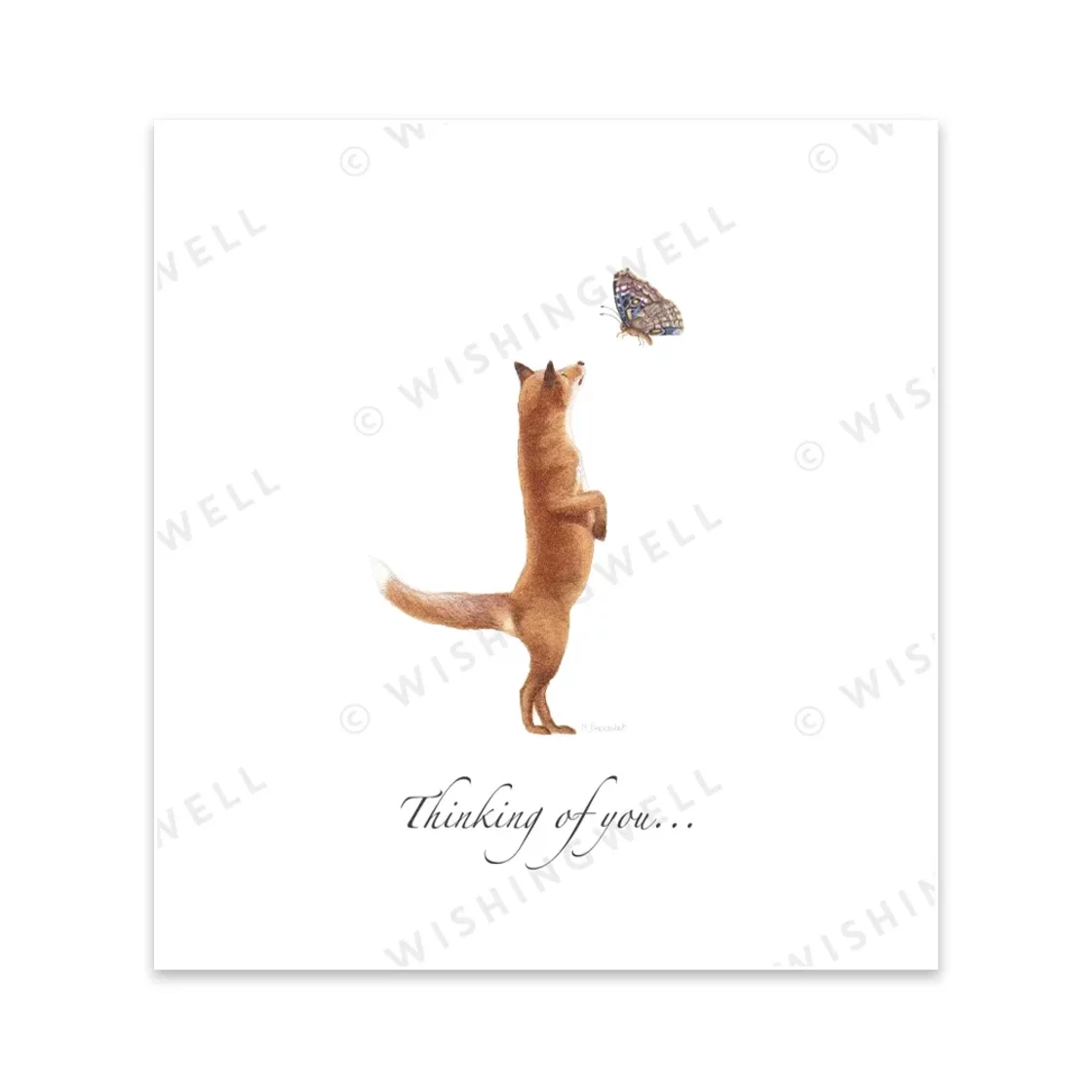 Thinking Of You... Fox And Butterfly * Wishingwell greeting card
